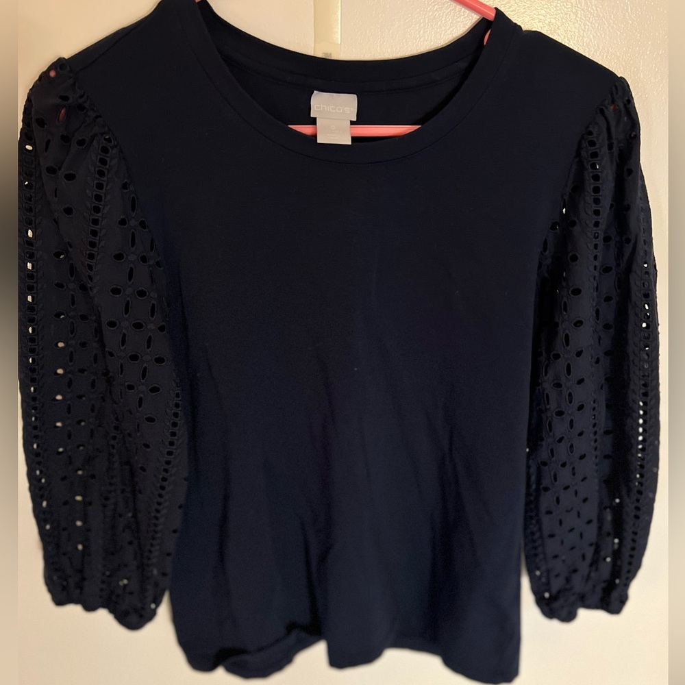 Chico’s Eyelet Puff-Sleeve Tee